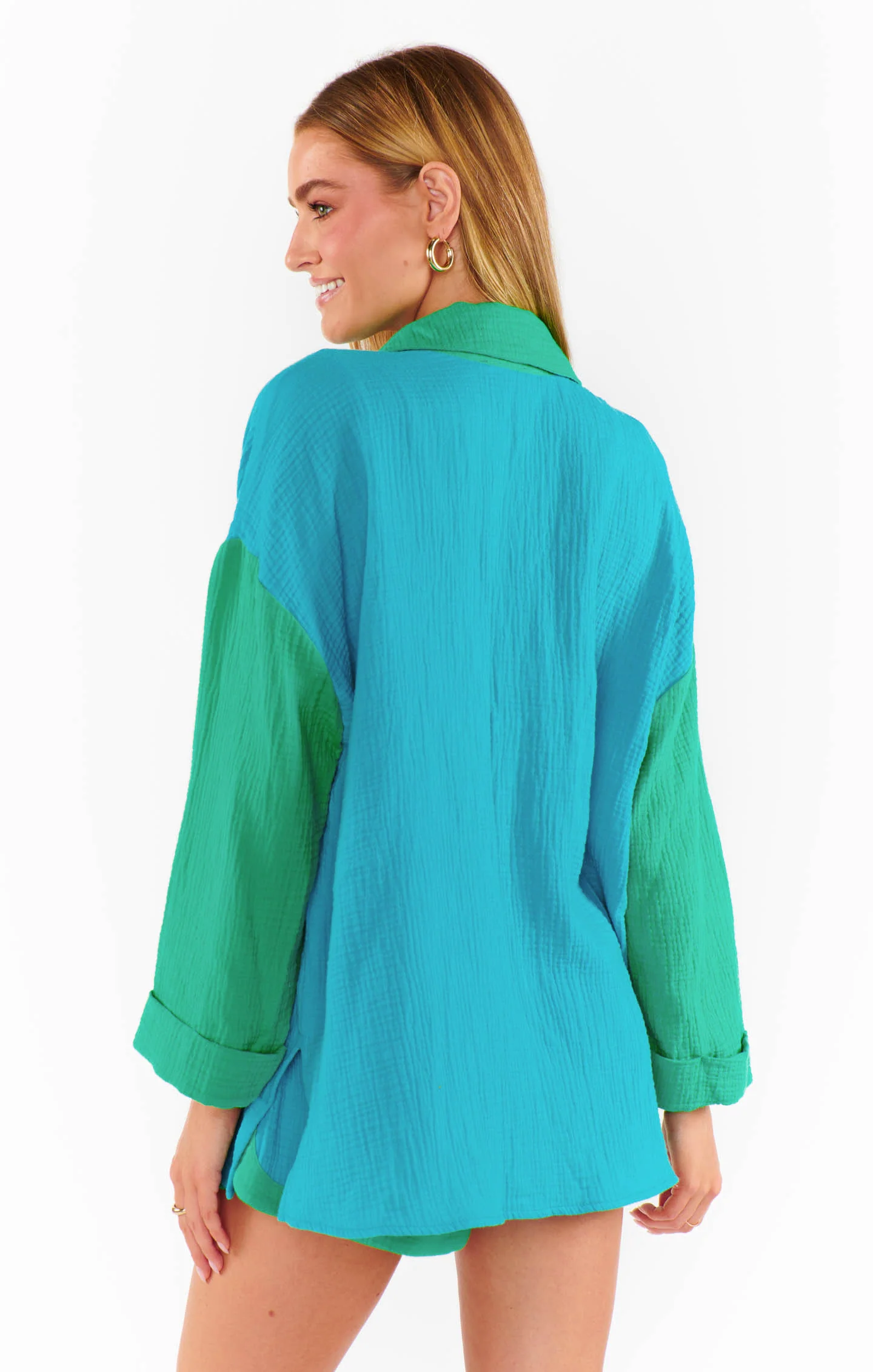 Weekday Button Up ~ Sea Colorblock Gauze - Image 6