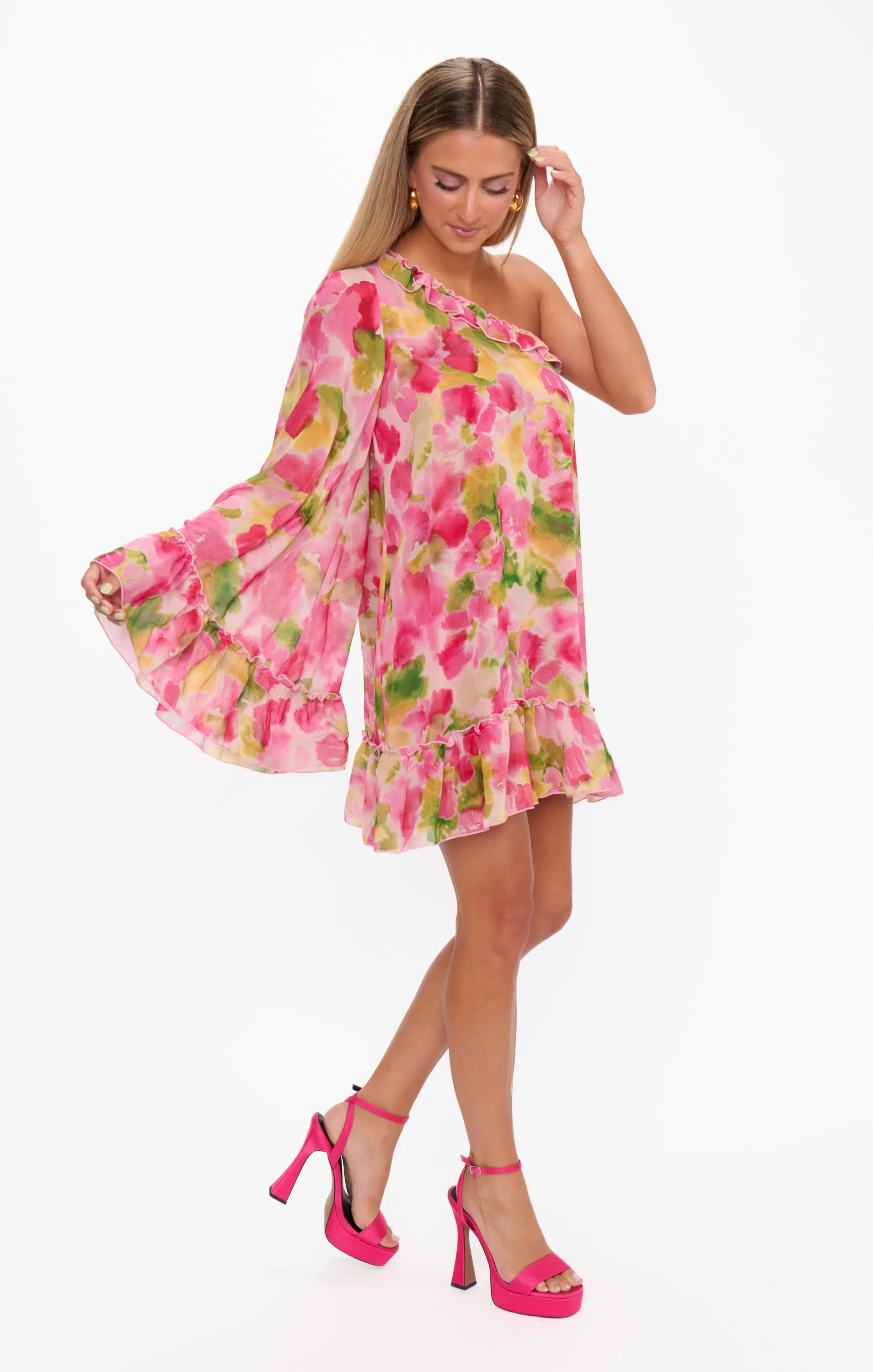 Wonder Mini Dress ~ Watercolor Floral Chiffon - Image 2