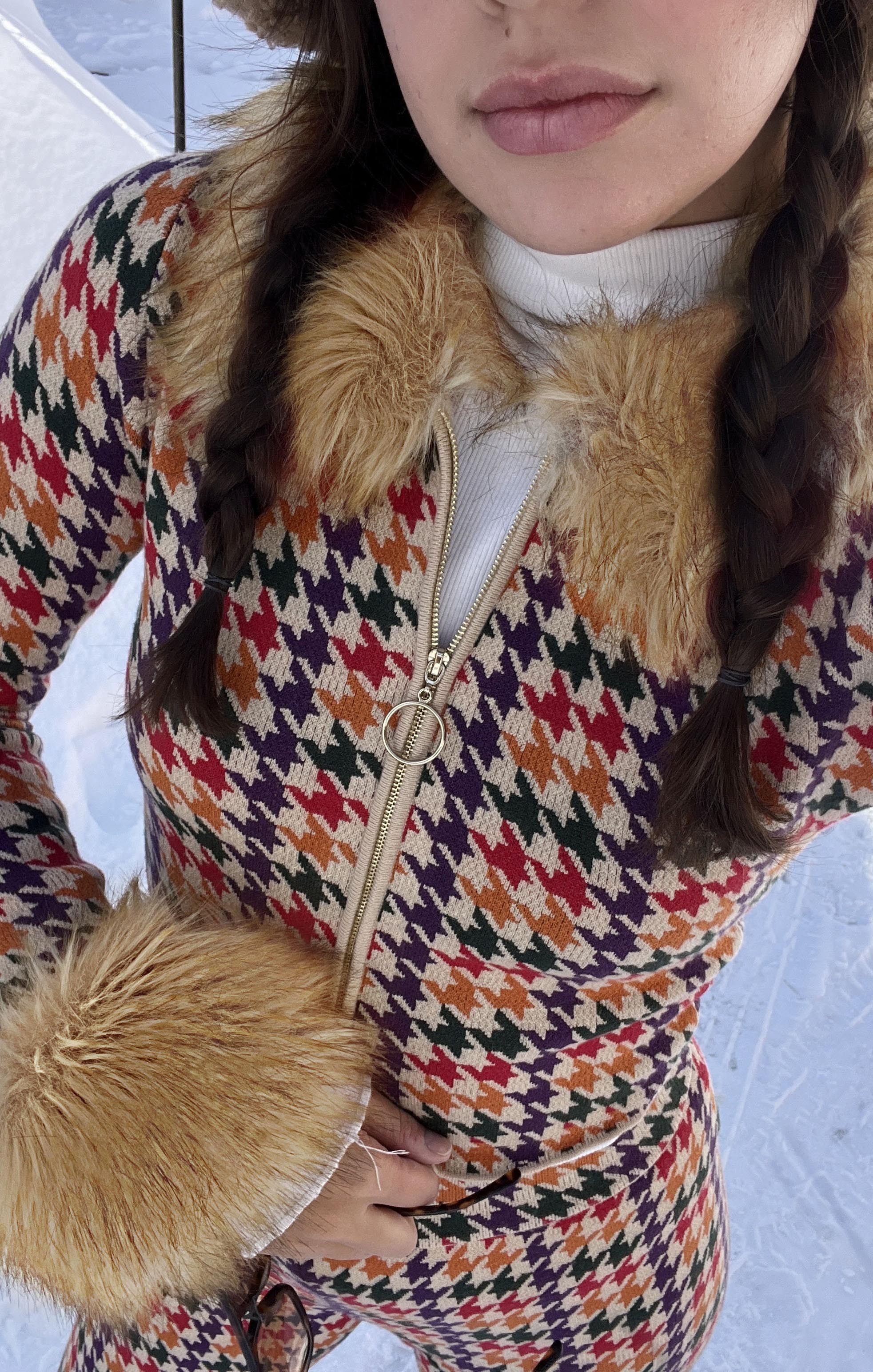 Zermatt Zip Up ~ Valley Houndstooth Faux Fur - Image 3