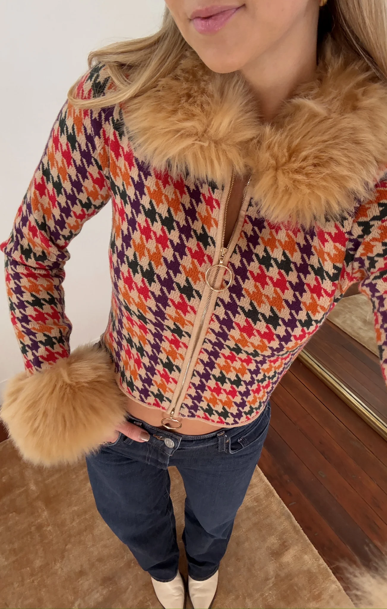 Zermatt Zip Up ~ Valley Houndstooth Faux Fur - Image 4