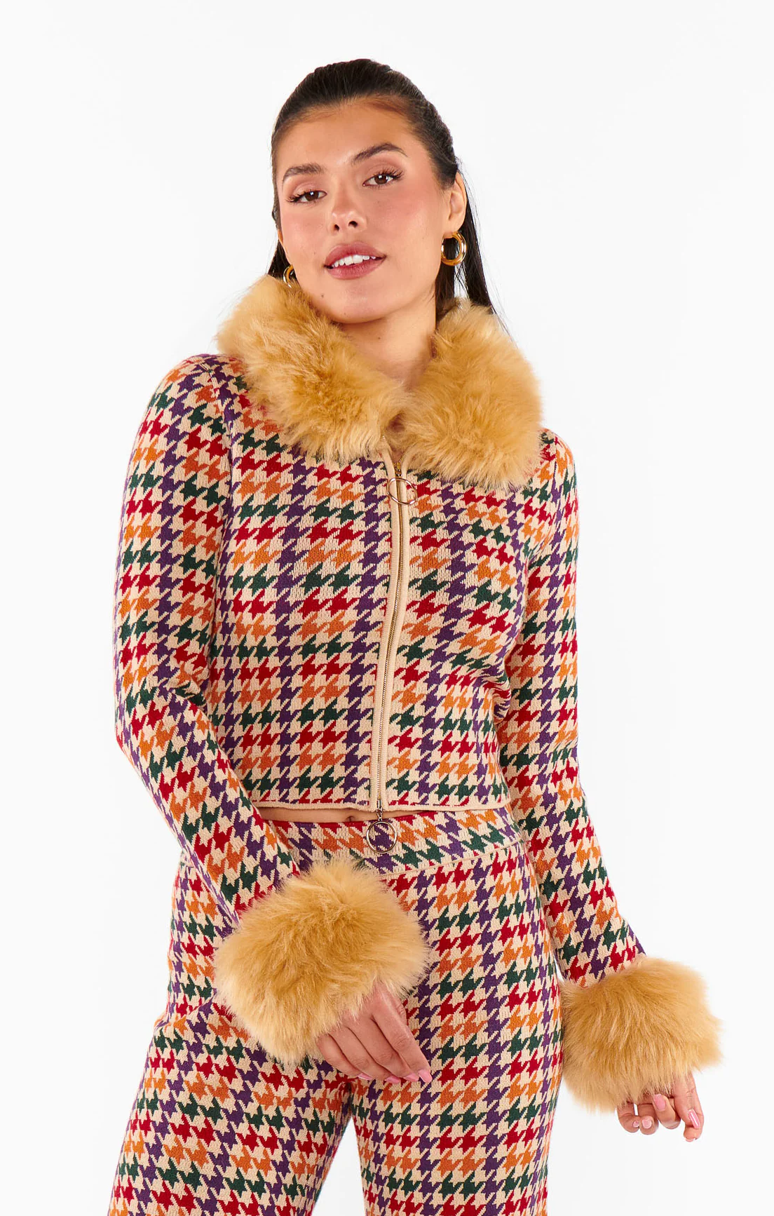 Zermatt Zip Up ~ Valley Houndstooth Faux Fur - Image 5