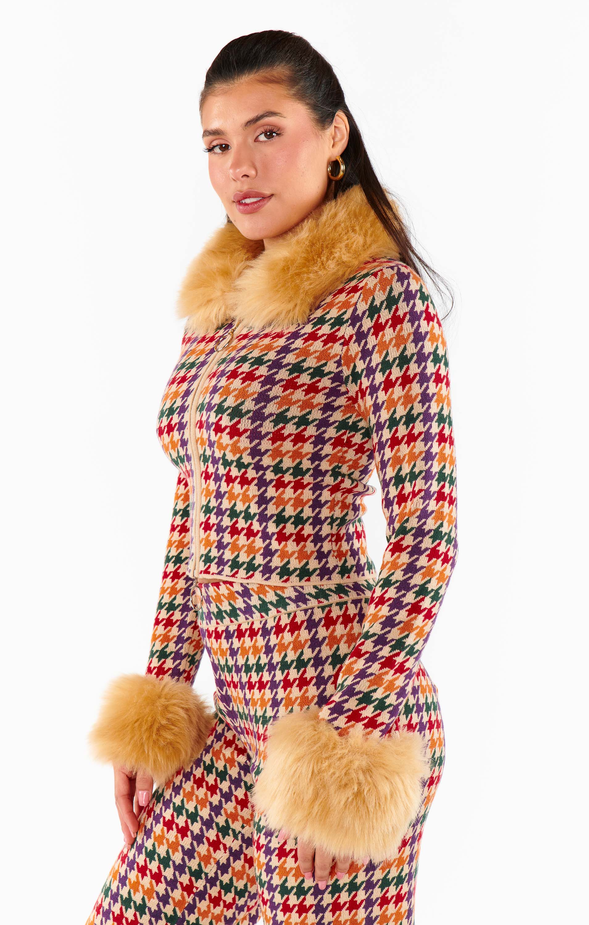 Zermatt Zip Up ~ Valley Houndstooth Faux Fur - Image 8