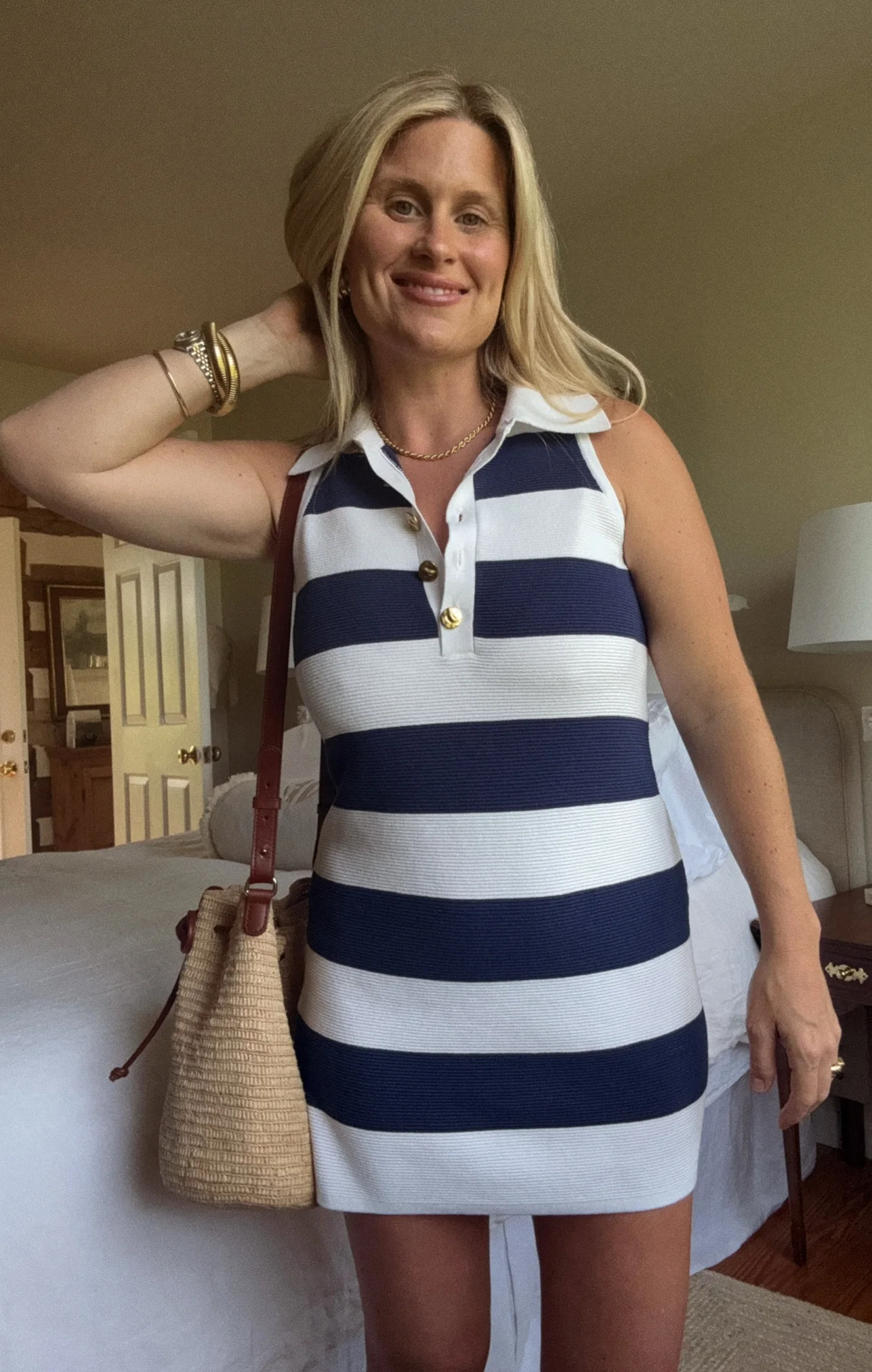 Zoe Button Sweater Dress ~ Sailor Blue Stripe Knit - Image 4